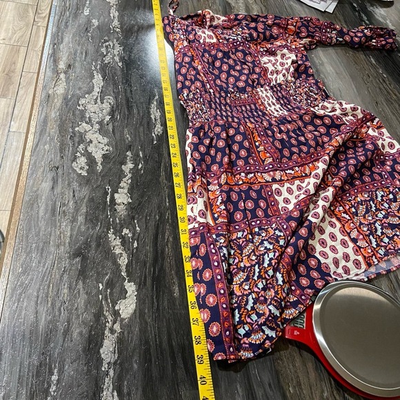 Womens Off Shoulder Dress Large Boho Smocking Flowy Floral Bloomcore Lightweight - Picture 11 of 13